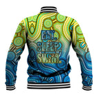 Australia National Swimming Team Baseball Jacket Aboriginal Dot Art Ocean Wave Pattern