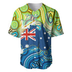 Australia National Swimming Team Baseball Jersey Aboriginal Dot Art Ocean Wave Pattern