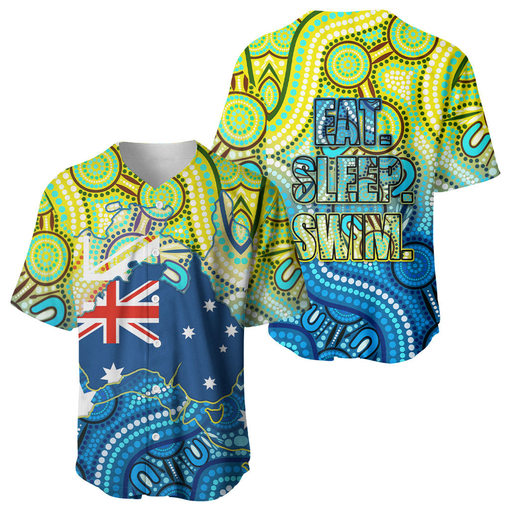 Australia National Swimming Team Baseball Jersey Aboriginal Dot Art Ocean Wave Pattern