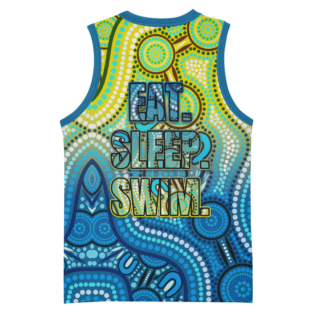 Australia National Swimming Team Basketball Jersey Aboriginal Dot Art Ocean Wave Pattern