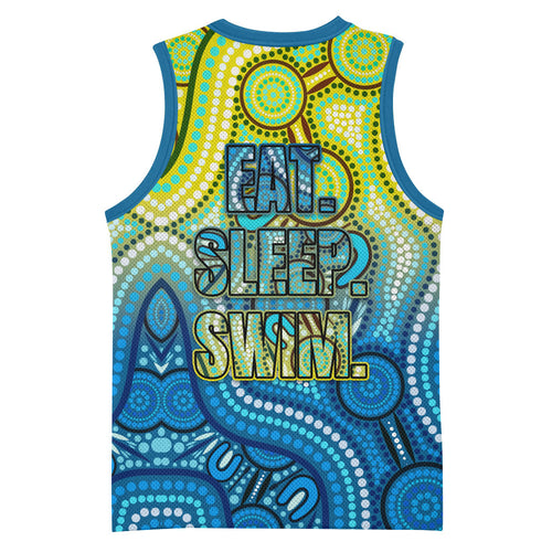 Australia National Swimming Team Basketball Jersey Aboriginal Dot Art Ocean Wave Pattern
