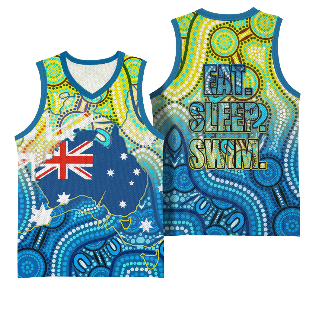Australia National Swimming Team Basketball Jersey Aboriginal Dot Art Ocean Wave Pattern