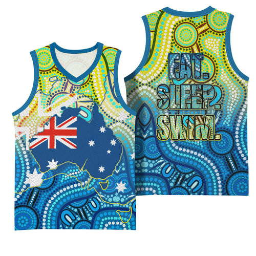 Australia National Swimming Team Basketball Jersey Aboriginal Dot Art Ocean Wave Pattern