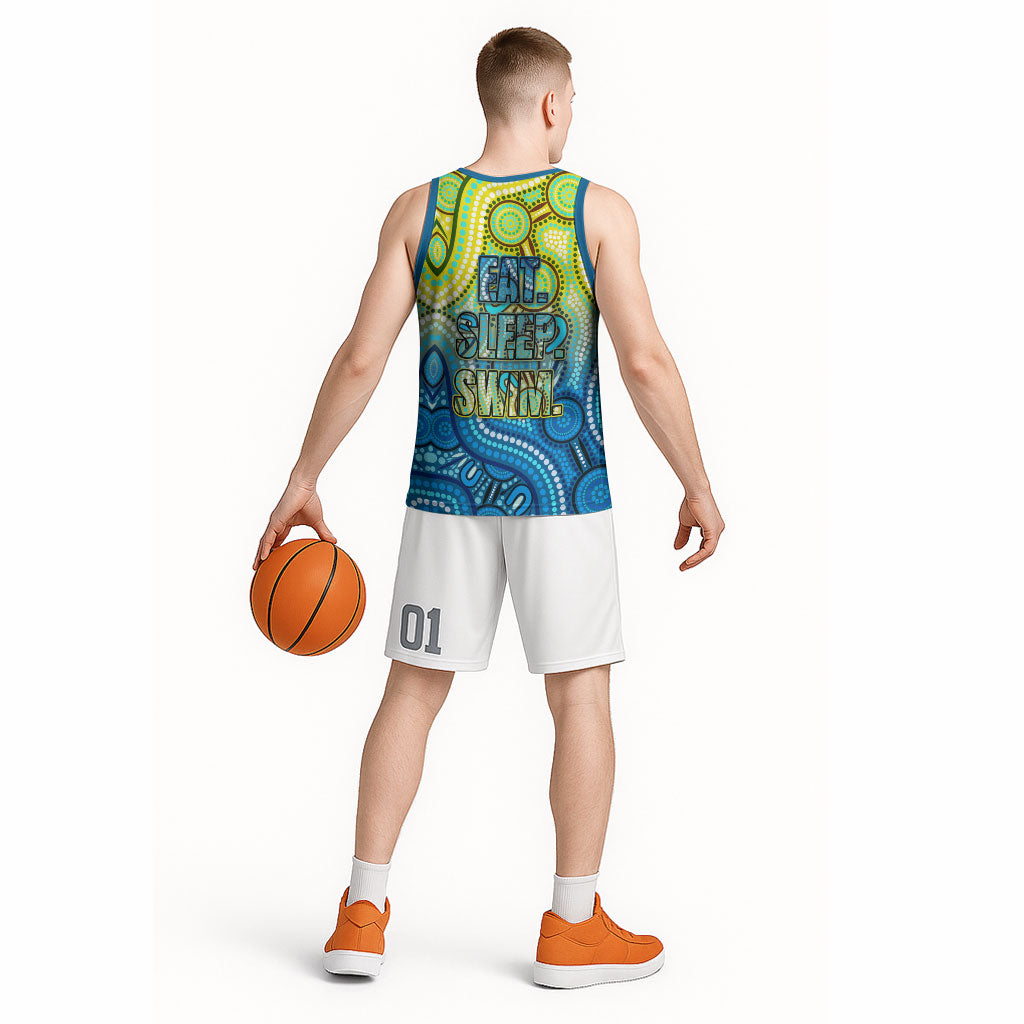 Australia National Swimming Team Basketball Jersey Aboriginal Dot Art Ocean Wave Pattern