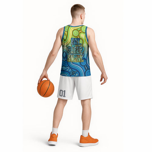 Australia National Swimming Team Basketball Jersey Aboriginal Dot Art Ocean Wave Pattern