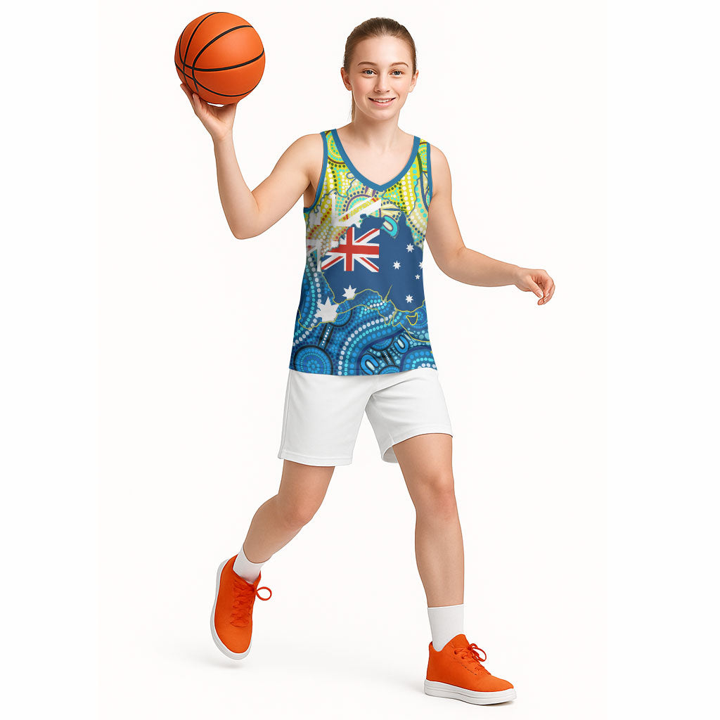 Australia National Swimming Team Basketball Jersey Aboriginal Dot Art Ocean Wave Pattern