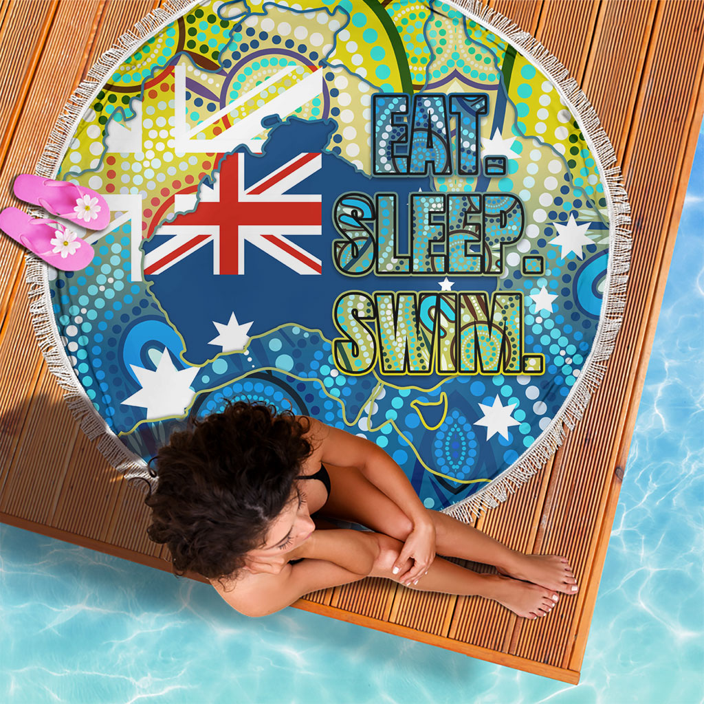 Australia National Swimming Team Beach Blanket Aboriginal Dot Art Ocean Wave Pattern