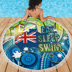 Australia National Swimming Team Beach Blanket Aboriginal Dot Art Ocean Wave Pattern