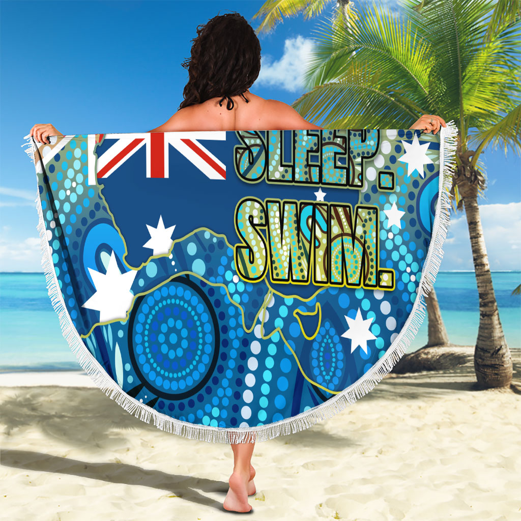 Australia National Swimming Team Beach Blanket Aboriginal Dot Art Ocean Wave Pattern