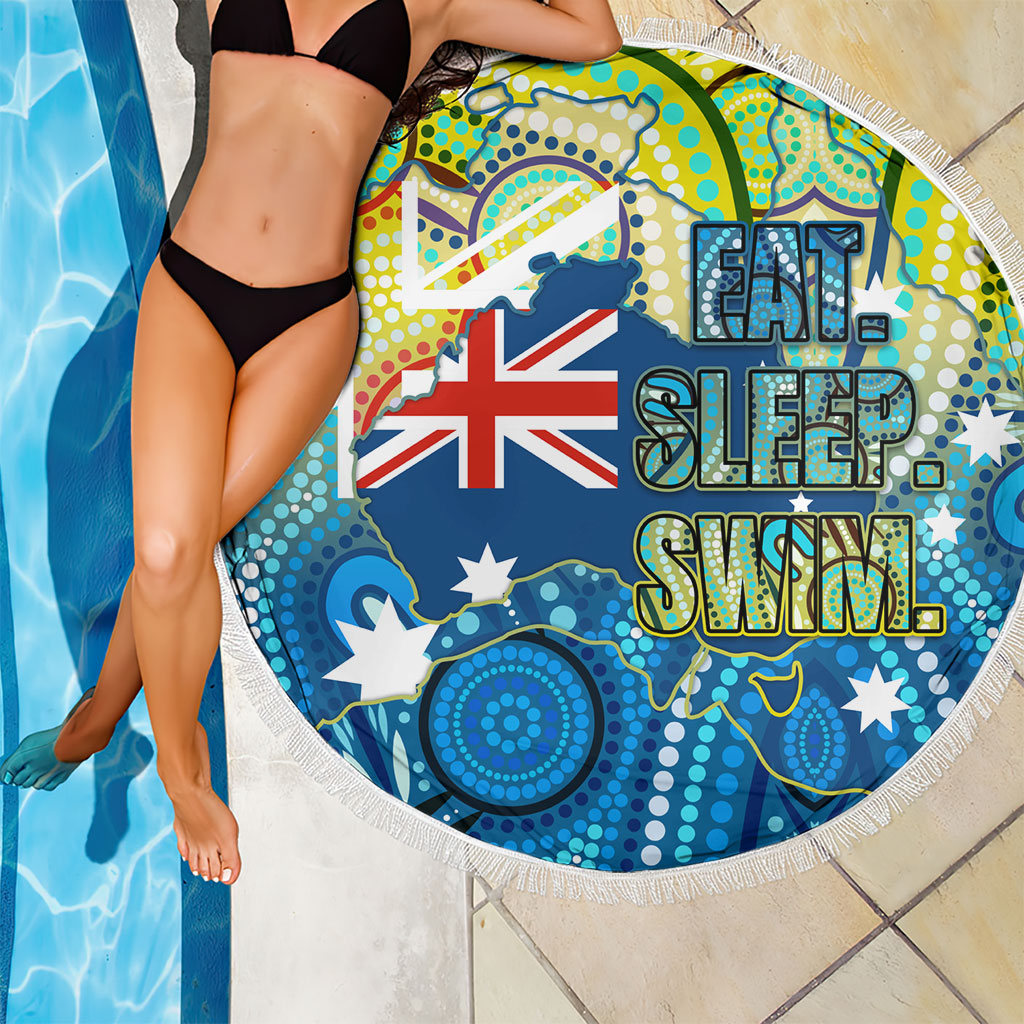 Australia National Swimming Team Beach Blanket Aboriginal Dot Art Ocean Wave Pattern