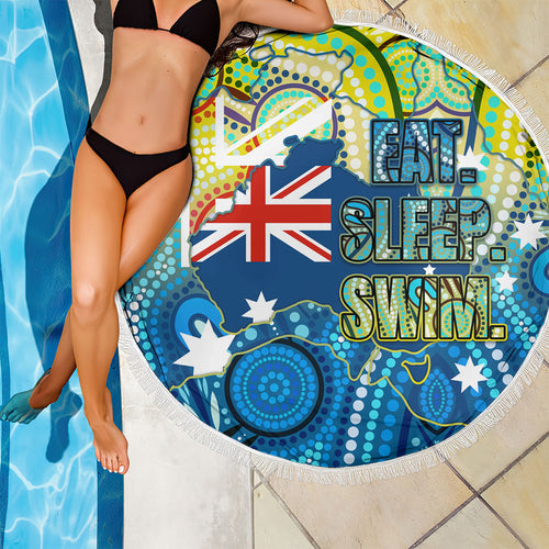 Australia National Swimming Team Beach Blanket Aboriginal Dot Art Ocean Wave Pattern