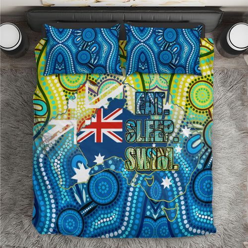 Australia National Swimming Team Bedding Set Aboriginal Dot Art Ocean Wave Pattern