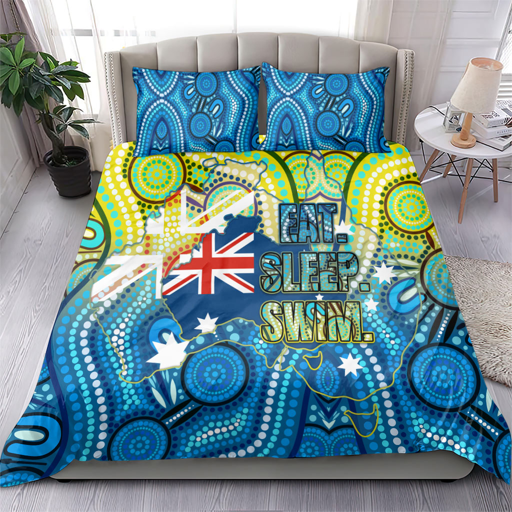 Australia National Swimming Team Bedding Set Aboriginal Dot Art Ocean Wave Pattern