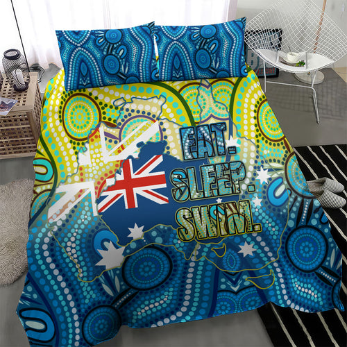 Australia National Swimming Team Bedding Set Aboriginal Dot Art Ocean Wave Pattern