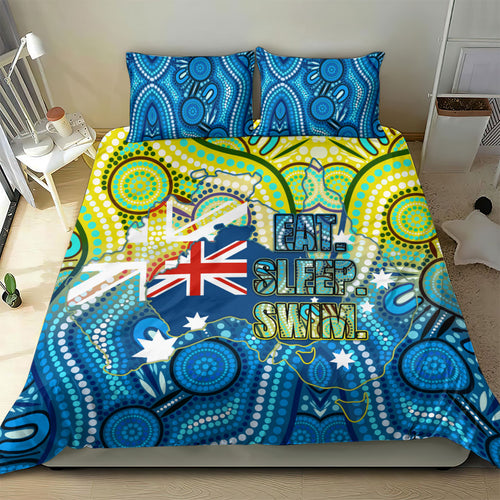 Australia National Swimming Team Bedding Set Aboriginal Dot Art Ocean Wave Pattern