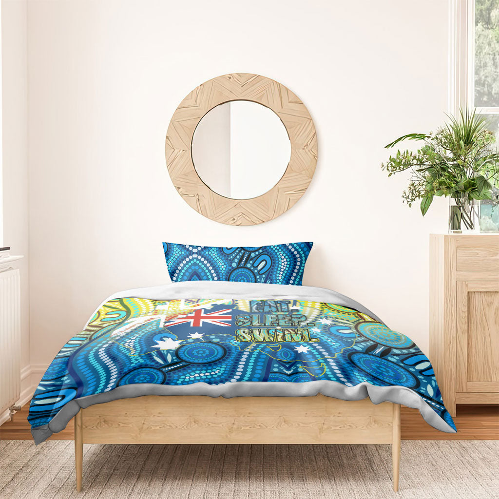 Australia National Swimming Team Bedding Set Aboriginal Dot Art Ocean Wave Pattern