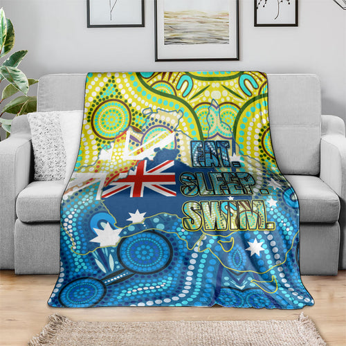 Australia National Swimming Team Blanket Aboriginal Dot Art Ocean Wave Pattern
