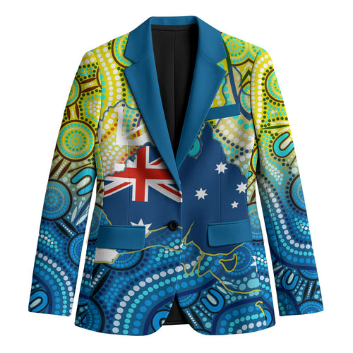 Australia National Swimming Team Blazer Aboriginal Dot Art Ocean Wave Pattern