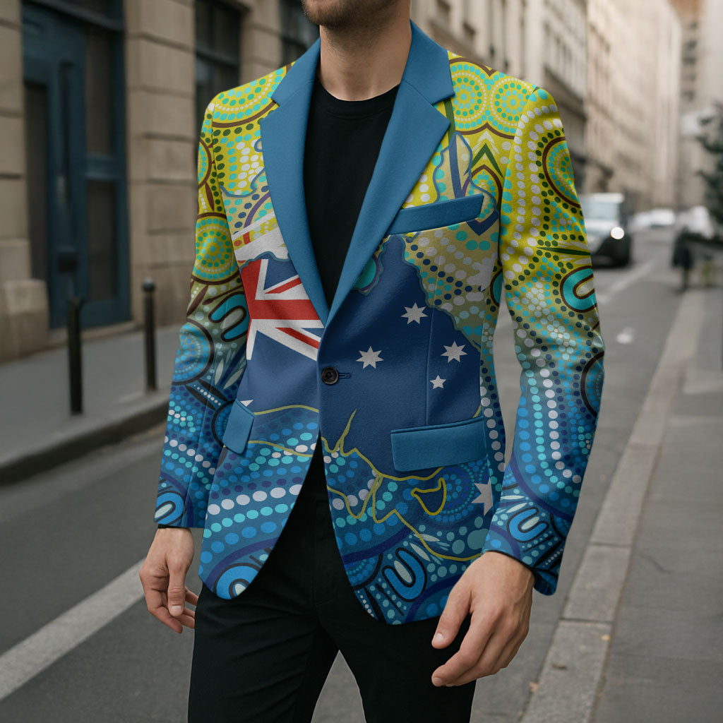 Australia National Swimming Team Blazer Aboriginal Dot Art Ocean Wave Pattern