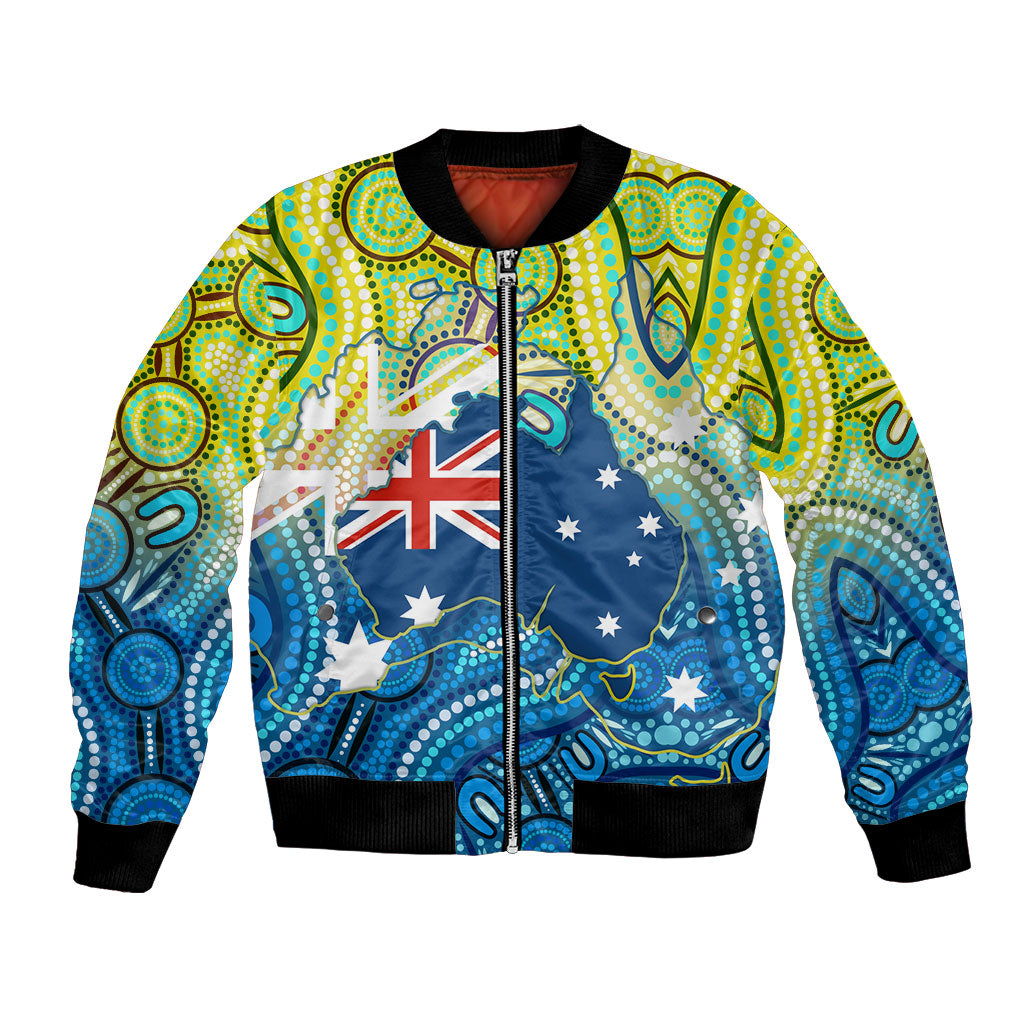 Australia National Swimming Team Bomber Jacket Aboriginal Dot Art Ocean Wave Pattern