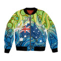 Australia National Swimming Team Bomber Jacket Aboriginal Dot Art Ocean Wave Pattern