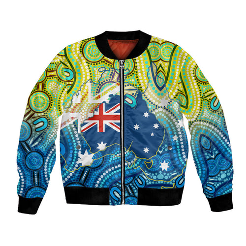 Australia National Swimming Team Bomber Jacket Aboriginal Dot Art Ocean Wave Pattern