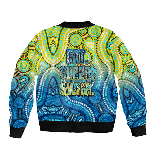 Australia National Swimming Team Bomber Jacket Aboriginal Dot Art Ocean Wave Pattern