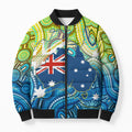 Australia National Swimming Team Bomber Puffer Jacket Aboriginal Dot Art Ocean Wave Pattern