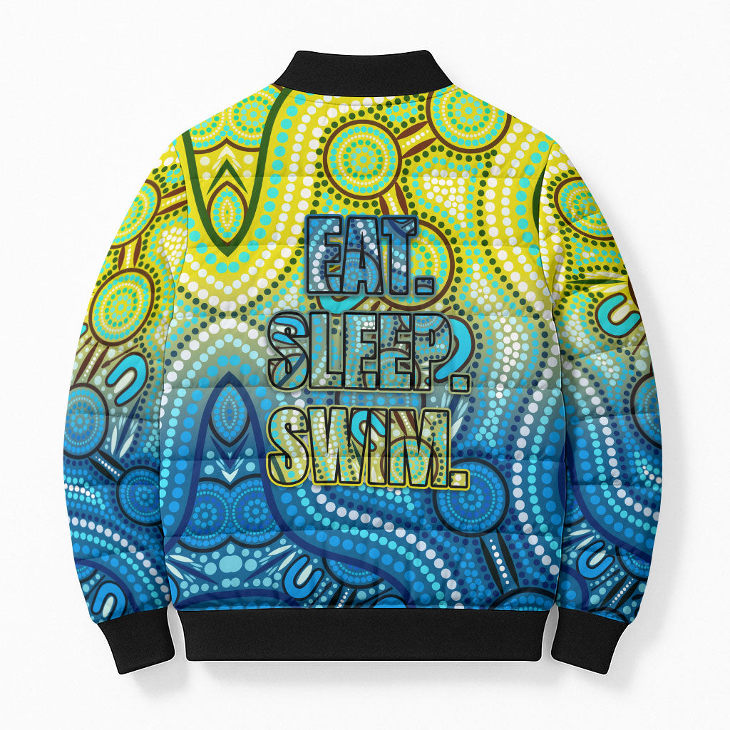 Australia National Swimming Team Bomber Puffer Jacket Aboriginal Dot Art Ocean Wave Pattern