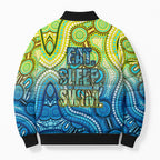 Australia National Swimming Team Bomber Puffer Jacket Aboriginal Dot Art Ocean Wave Pattern