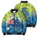 Australia National Swimming Team Bomber Puffer Jacket Aboriginal Dot Art Ocean Wave Pattern
