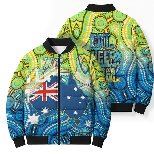 Australia National Swimming Team Bomber Puffer Jacket Aboriginal Dot Art Ocean Wave Pattern