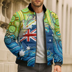 Australia National Swimming Team Bomber Puffer Jacket Aboriginal Dot Art Ocean Wave Pattern