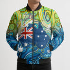 Australia National Swimming Team Bomber Puffer Jacket Aboriginal Dot Art Ocean Wave Pattern