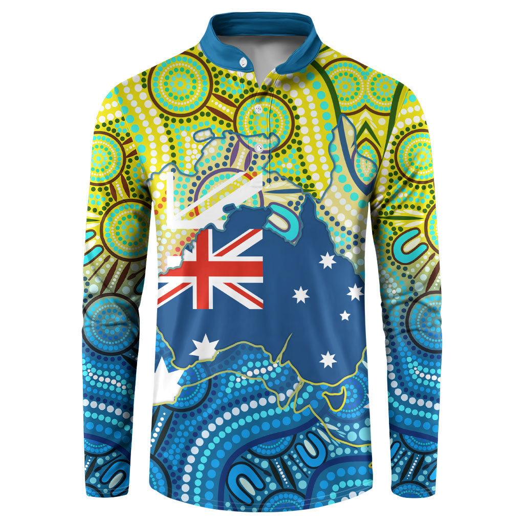 Australia National Swimming Team Button Sweatshirt Aboriginal Dot Art Ocean Wave Pattern