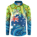 Australia National Swimming Team Button Sweatshirt Aboriginal Dot Art Ocean Wave Pattern