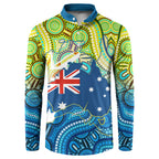 Australia National Swimming Team Button Sweatshirt Aboriginal Dot Art Ocean Wave Pattern