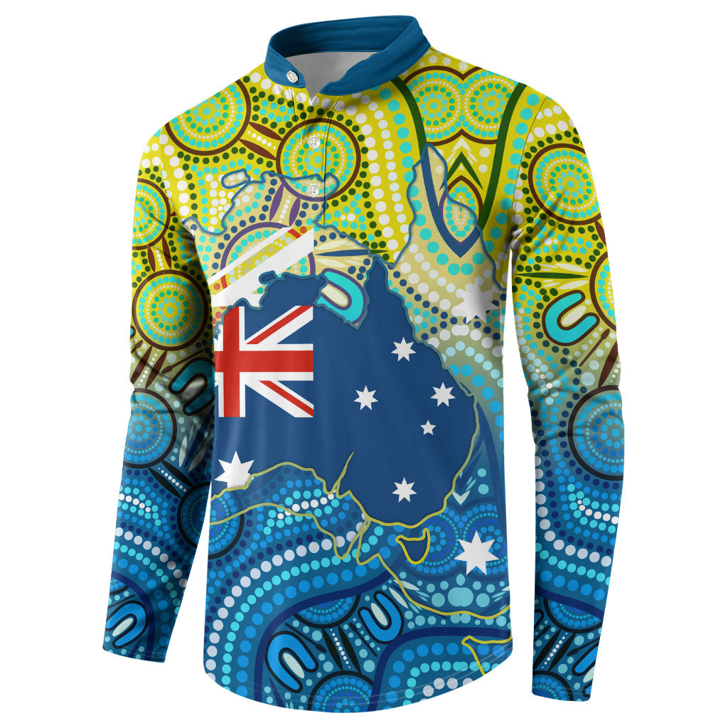 Australia National Swimming Team Button Sweatshirt Aboriginal Dot Art Ocean Wave Pattern