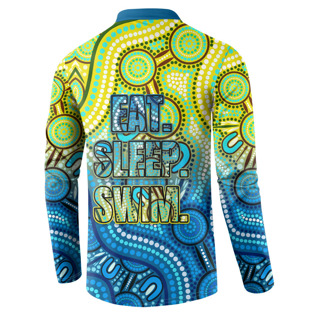 Australia National Swimming Team Button Sweatshirt Aboriginal Dot Art Ocean Wave Pattern