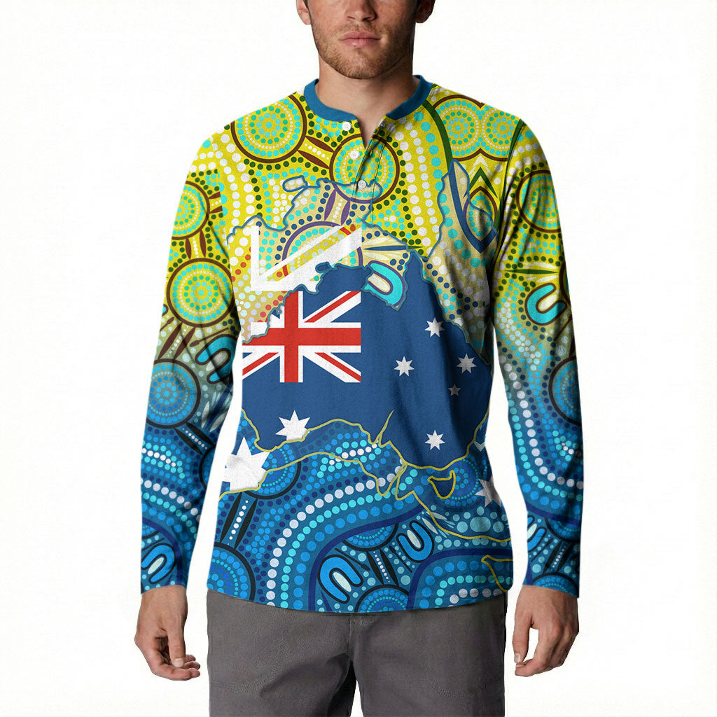 Australia National Swimming Team Button Sweatshirt Aboriginal Dot Art Ocean Wave Pattern