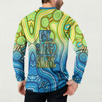 Australia National Swimming Team Button Sweatshirt Aboriginal Dot Art Ocean Wave Pattern