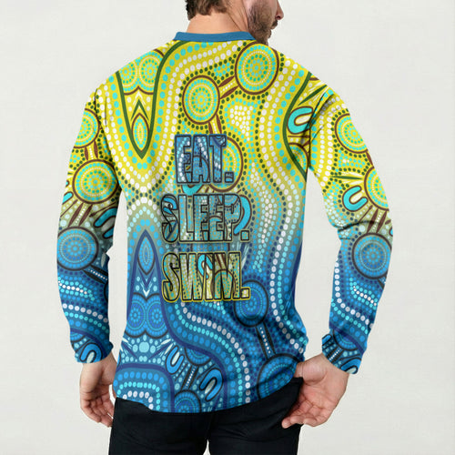 Australia National Swimming Team Button Sweatshirt Aboriginal Dot Art Ocean Wave Pattern