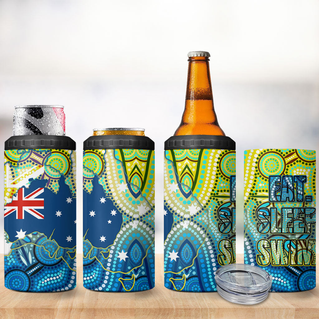 Australia National Swimming Team 4 in 1 Can Cooler Tumbler Aboriginal Dot Art Ocean Wave Pattern
