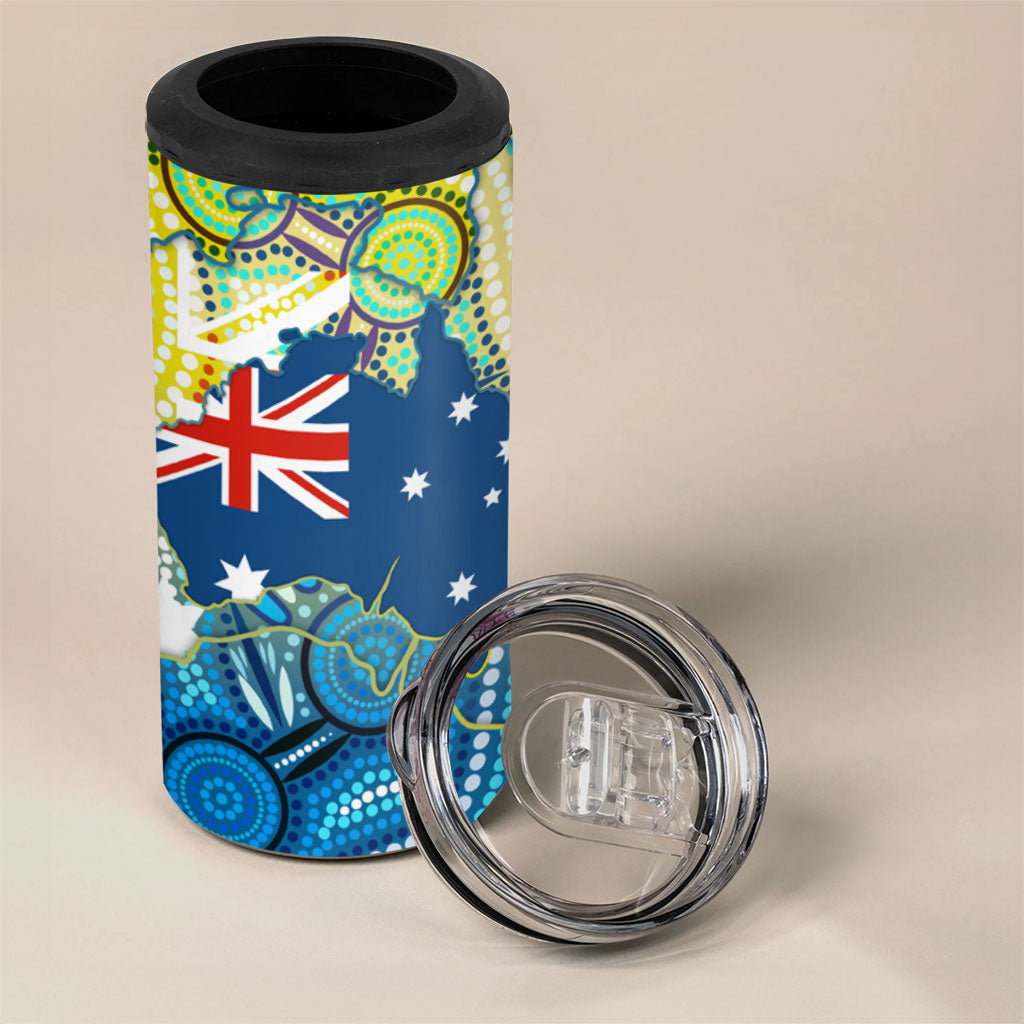 Australia National Swimming Team 4 in 1 Can Cooler Tumbler Aboriginal Dot Art Ocean Wave Pattern