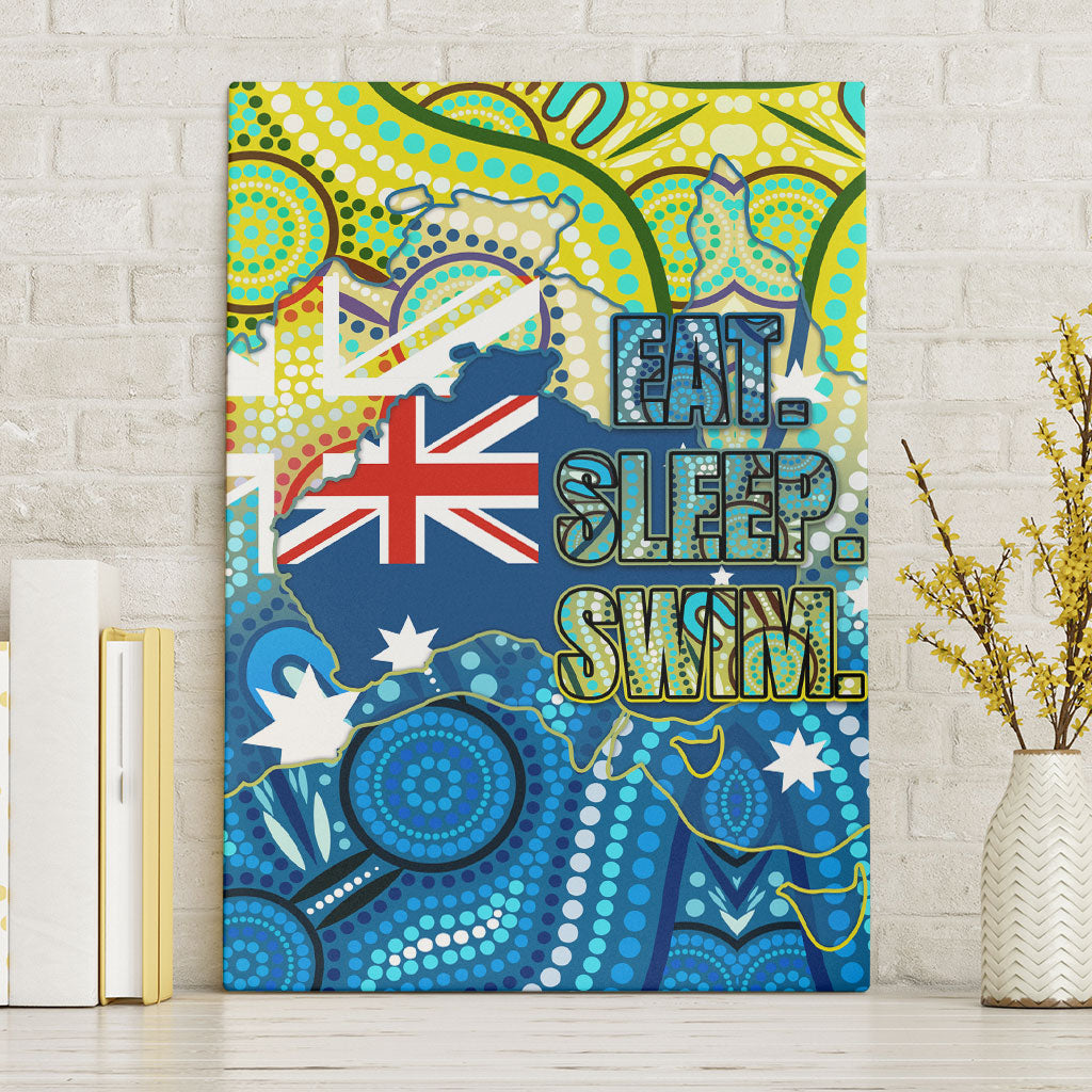 Australia National Swimming Team Canvas Wall Art Aboriginal Dot Art Ocean Wave Pattern