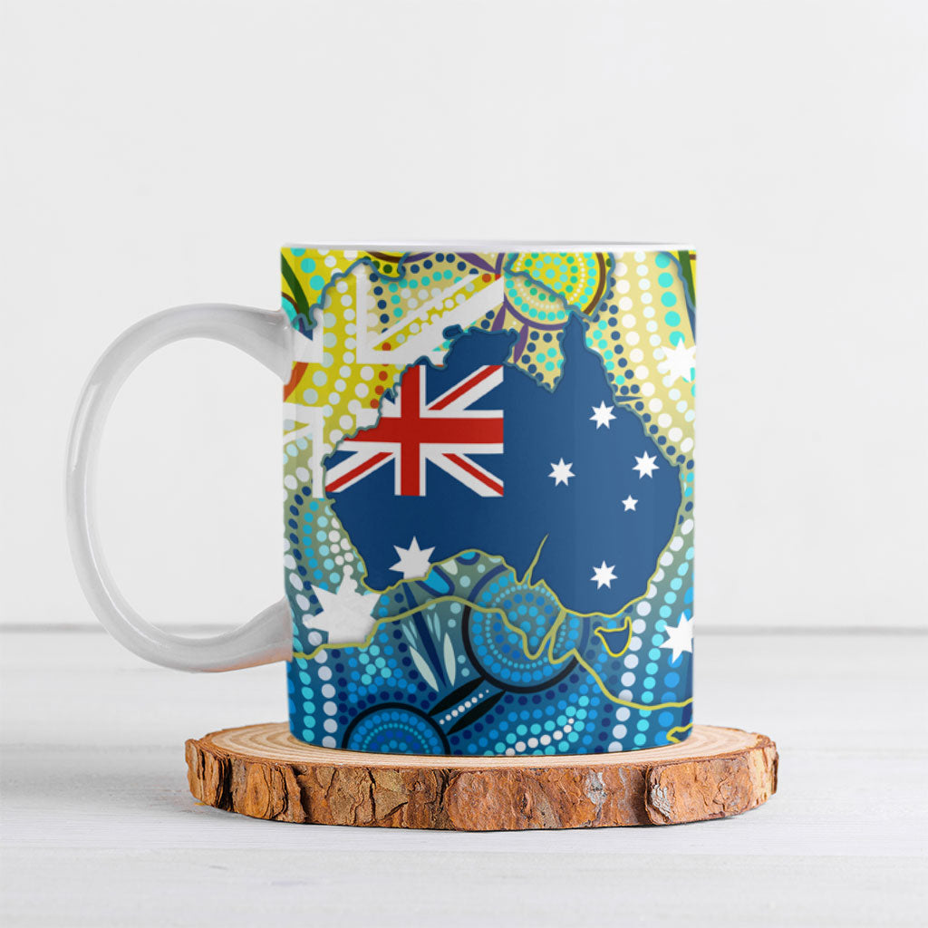 Australia National Swimming Team Ceramic Mug Aboriginal Dot Art Ocean Wave Pattern