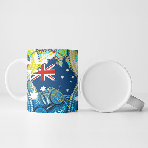 Australia National Swimming Team Ceramic Mug Aboriginal Dot Art Ocean Wave Pattern
