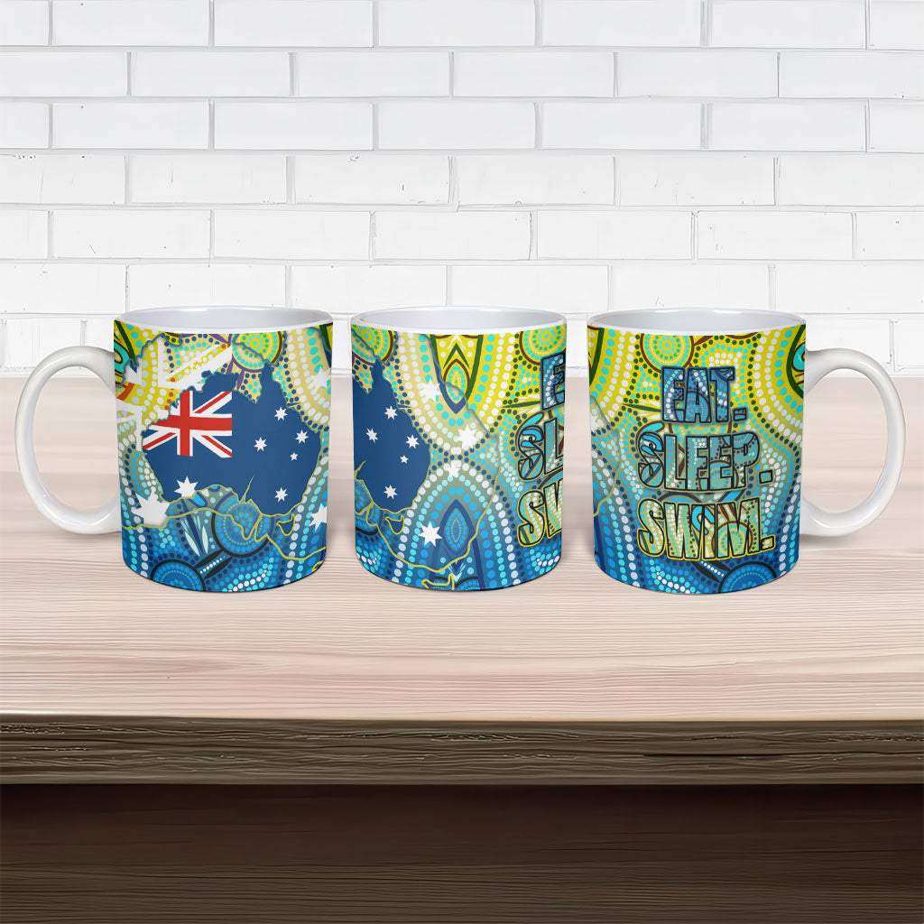 Australia National Swimming Team Ceramic Mug Aboriginal Dot Art Ocean Wave Pattern