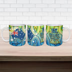Australia National Swimming Team Ceramic Mug Aboriginal Dot Art Ocean Wave Pattern