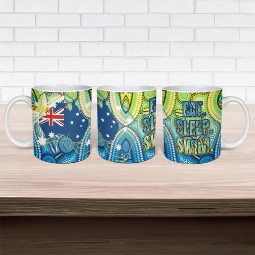 Australia National Swimming Team Ceramic Mug Aboriginal Dot Art Ocean Wave Pattern